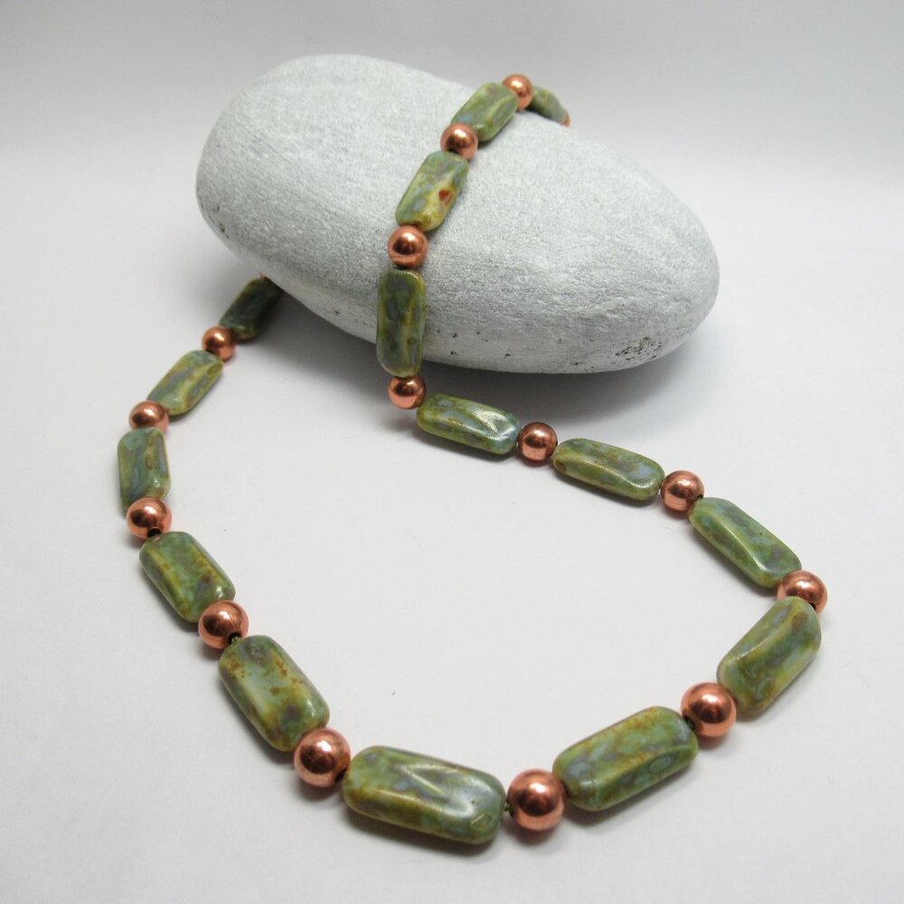 Earthy Czech and Copper bead necklace